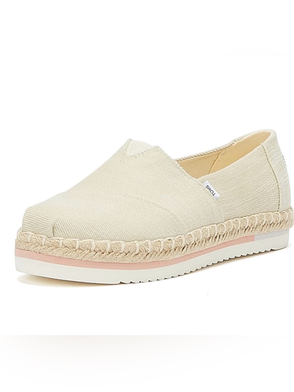 Toms Cream Canvas Espadrille With Pink Accent